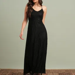 globus Women Fit and Flare Black Maxi/Full Length Dress-picture-12