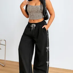 v crone Women Regular Fit Black Polyester Trousers-picture-36