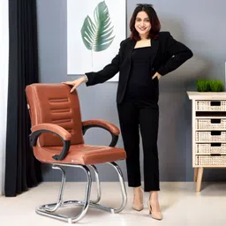 ratison Director Principal Manager Heavy Duty Metal Frame| Visitor/Study/Office Chair Leatherette Office Arm Chair image 2