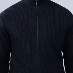 cantabil Men Self Design High Neck Dark Blue Sweater image 4