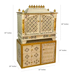 d'dass Glossy White MDF & Sheesham Wood Floor Rested Mandir With Door image 5
