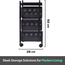 kuber industries Fruits/Vegetables Kitchen Rack 3-Layer Revolving Multipurpose Storage Rack with Wheels | Black Iron image 3