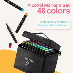 romj 48 Colors Dual Tip Alcohol Marker with Carry Case for Painting, Drawing, Artist Chisel & Fine Permanent Coloring Marker Sketch Pens for Kids & Adults, Model K48 Nib Sketch Pens image 3