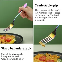 oicia Rainbow Flatware Forks, Salad Forks, Appetizer Forks, Dessert Forks, Fruit Forks Stainless Steel Dinner Fork Set image 3