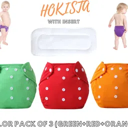 hokista Pack Of 3 Reusable Cloth Diapers Washable, Adjustable Size with Insert Pads-picture-14