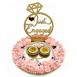 the handvark Ring plate for engagement ceremony Wood Decorative Platter Peach Color Wood, Glass Decorative Platter image 2