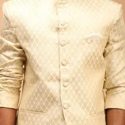 VASTRAMAY Men Cream Colored Self-Design Slim-Fit Single Breasted Jodhpuri Blazers image 3