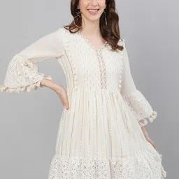 ishin Women A-line White Above Knee/Mid Thigh Length Dress-picture-27