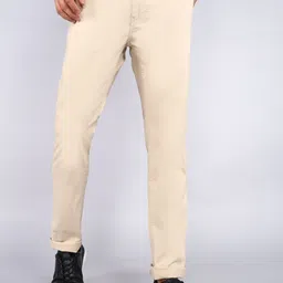 wrogn Men Slim Fit Beige Cotton Blend Trousers-picture-11
