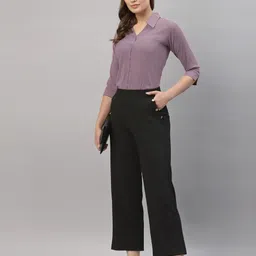 brownverse Women Regular Fit Solid Mandarin Collar Casual Shirt image 4