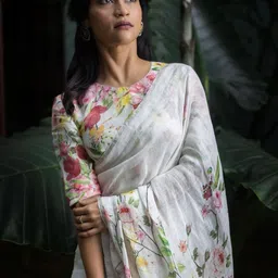 device of nt Embroidered, Solid/Plain Bollywood Chiffon Saree image 4