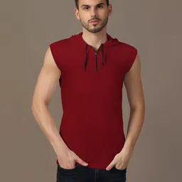 geum Men Solid Hooded Neck Cotton Blend Maroon T-Shirt-picture-32