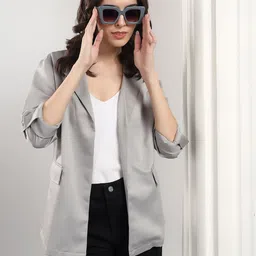kotty Women Solid Mandarin Casual Blazer image 3