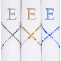 Cotton Square Men's Initial E Embroidered 100% Pure Cotton Handkerchief for Men ["White"] Handkerchief-picture-21