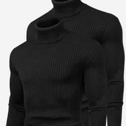 bab Men Solid High Neck Black Sweater-picture-15