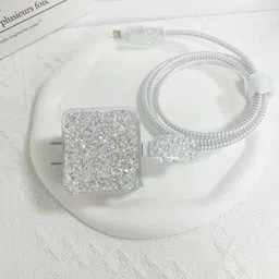 VAPRIF Charger Cover For iPhone 18W-20W, 3D Design White Sparkle, Spiral Cable Protector image 5