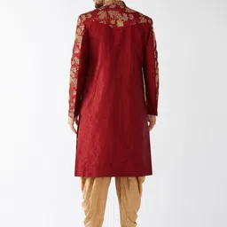 VM VM Men's Navy Blue And Rose Gold Silk Blend Sherwani Set Embroidered Sherwani image 2