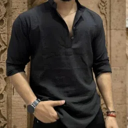 Men Solid Cotton Blend Straight Kurta-image-3