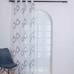 parda online Blue & White Polyster Geometric 5ft Sheer Eyelet Window/Door (2 Pc) image 2