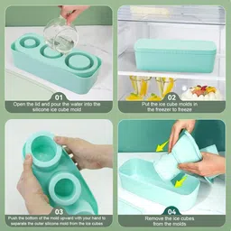 zibuyu Silicone Ice Cube Tray for Tumbler Cup 3 Pack Cylinder Ice Mold with Lid and Bin Green Silicone Ice Cube Tray image 4