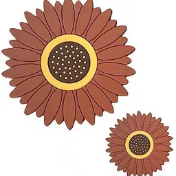 besillia Creative Sunflower Coasters Set - Non-Slip- Heat Insulated Pad for Home Kitchen, Dining Room, Tea & Coffee Table, Mat in 2 Size(Big-20cm,Small-10cm)Brown Trivet-picture-41