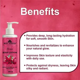 bon austin Rose Body Lotion with Shea Butter for Hydrated & Glowing Skin Care 200ml image 3