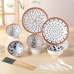yomith Pack of 14 Ceramic Japanese Style Porcelain Dessert Bowls, Lightweight & Durable Dinner Set image 1