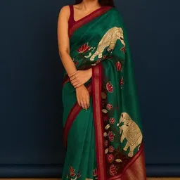 Printed, Animal Print, Floral Print, Self Design Bollywood Cotton Silk Saree-image-24