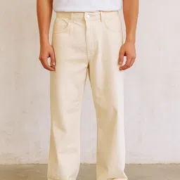 zaba denim Men Loose Fit Mid Rise Beige Jeans image 3