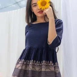 shyam fashion style Casual Regular Sleeves Printed Women Blue Top image 4