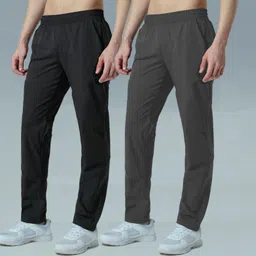 vitaan Men Solid Black, Grey Track Pants image 2