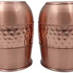 master brownsmith (Pack of 2) Set of 2 Pure Copper Hammered Water Glass 380ml Glass Water/Juice Glass image 2