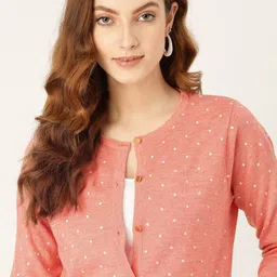 DressBerry Women Peach-Coloured & White Polka Dot Print Cardigan-picture-40