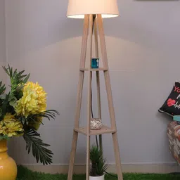 Homesake Beige Living Room 3 layer Shelf Space, Oak, Khadi Faraday Wood Floor Lamp-picture-58