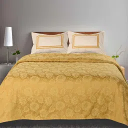 saral home Yellow Floral 144 TC 100% Cotton Queen Sized Bed Sheets with 2 Pillow Covers image 1