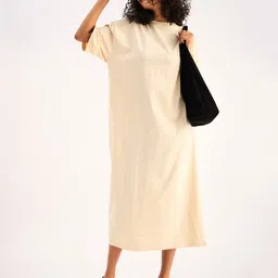 SASSAFRAS BASICS Round Neck Regular Sleeve Oversized Maxi Dress-image-99