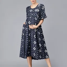 NIGHTSPREE Ethnic Motifs Print Maternity Fit & Flare Midi Dress-picture-19