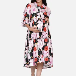 The Kaftan Company Green Floral Maternity A-Line Midi Dress-picture-19
