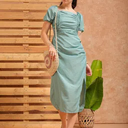Freehand by The Indian Garage Co Square Neck Puff Sleeve A-Line Midi Dress-picture-30
