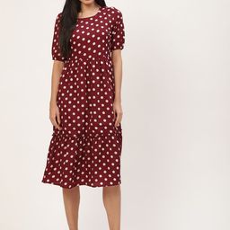 BRINNS Coffee Brown & White Polka Dots Crepe A-Line Midi Dress-picture-45