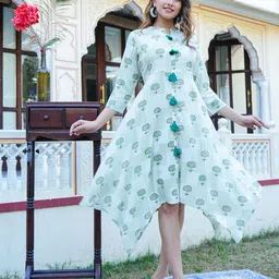 KALINI Floral Printed Front Slit A-Line Midi Dress image 1