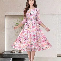 BAESD Floral Printed Puff Sleeve Fit And Flare Midi Dress-picture-17