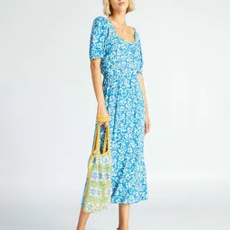 KIABI Floral Printed Square Neck A-Line Midi Dress-picture-33
