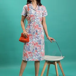 Tokyo Talkies White Floral Printed Cotton A-Line Midi Dress-image-73