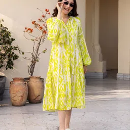 Ambraee Abstract Printed Flared A-Line Midi Dress image 1