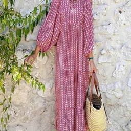 StyleCast Printed Puff Sleeves A-Line Midi Dress-image-94