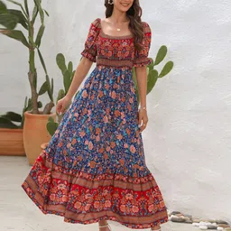 StyleCast Floral Square Neck Print A-Line Midi Dress-picture-19