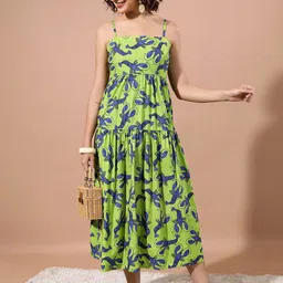 Vishudh Printed Shoulder Straps Cotton Empire Midi Dress image 1