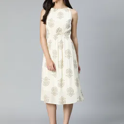 Oxolloxo Beige Ethnic Motifs Halter Neck Midi Dress-picture-12