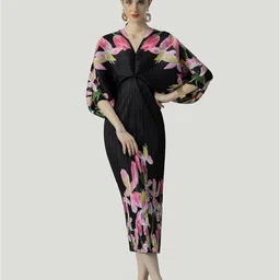 JC Collection Floral Printed Kimono Sleeve Midi Dress-picture-24